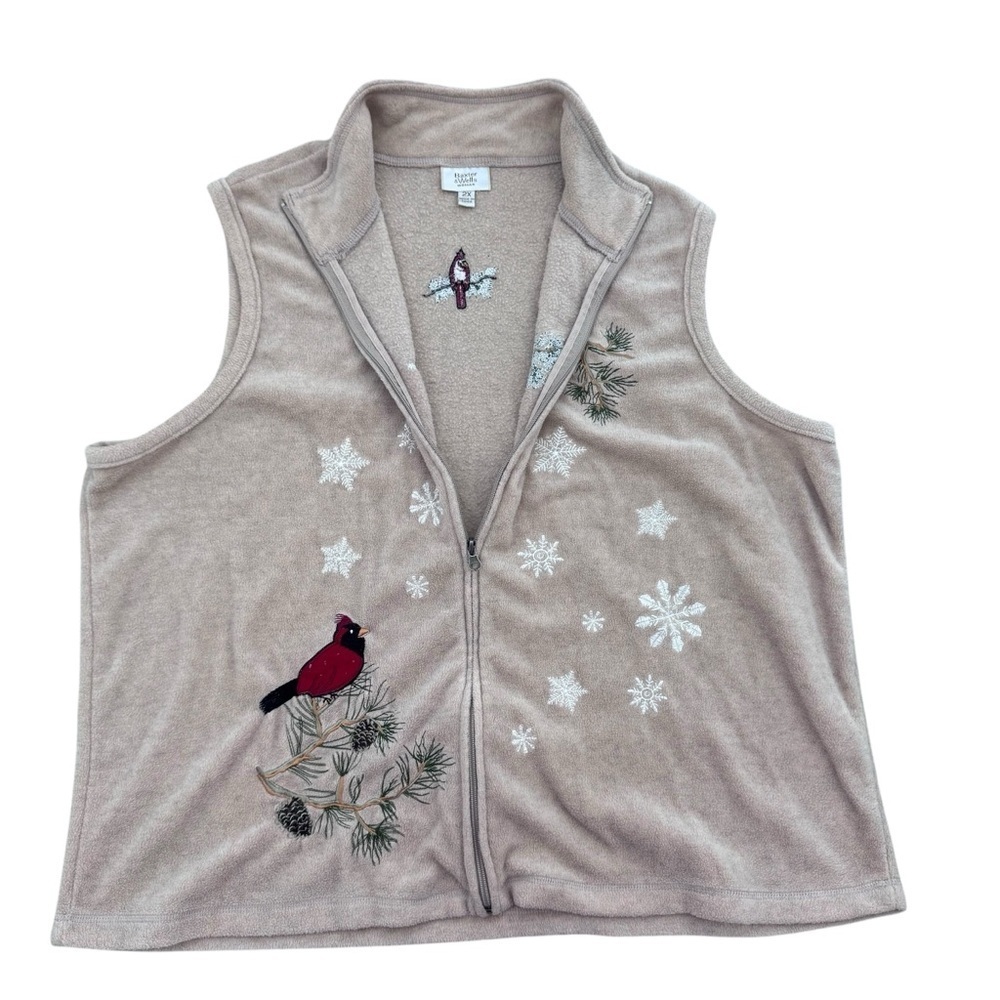 Baxter & Wells Tan  Zip Up Embroidered Birds Fleece Vest Size 2XL